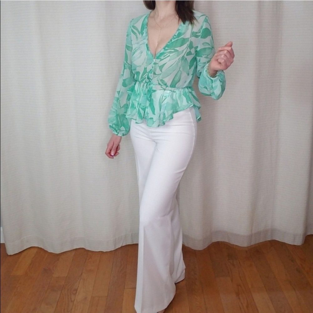 Olivaceous Medium Green Floral Print Blouse - Picture 4 of 13